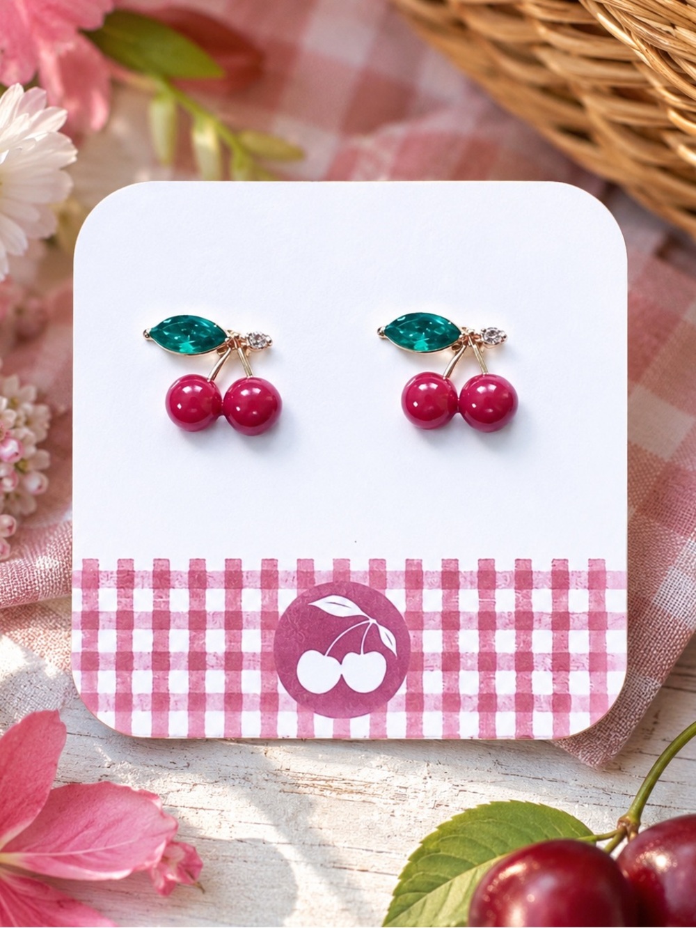 New Cherry Stud Earrings (0.6” wide x 0.5” tall) (Version 1)